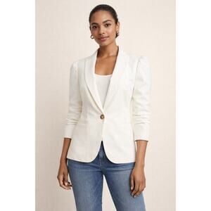 J.Crew Puff‑sleeve Blazer in Stretchy Cotton in Ivory, Size 8